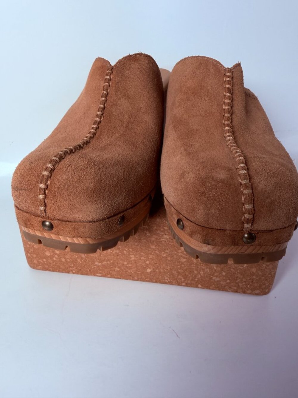 Suede Mule Clogs Chunky Wood Platform Lug Sole Part Shearling Insole US 8 EU 39 - Picture 6 of 9